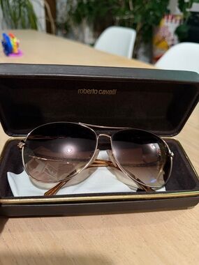 Roberto Cavalli Gold Frame Sunglasses with Brown Gradient Lenses